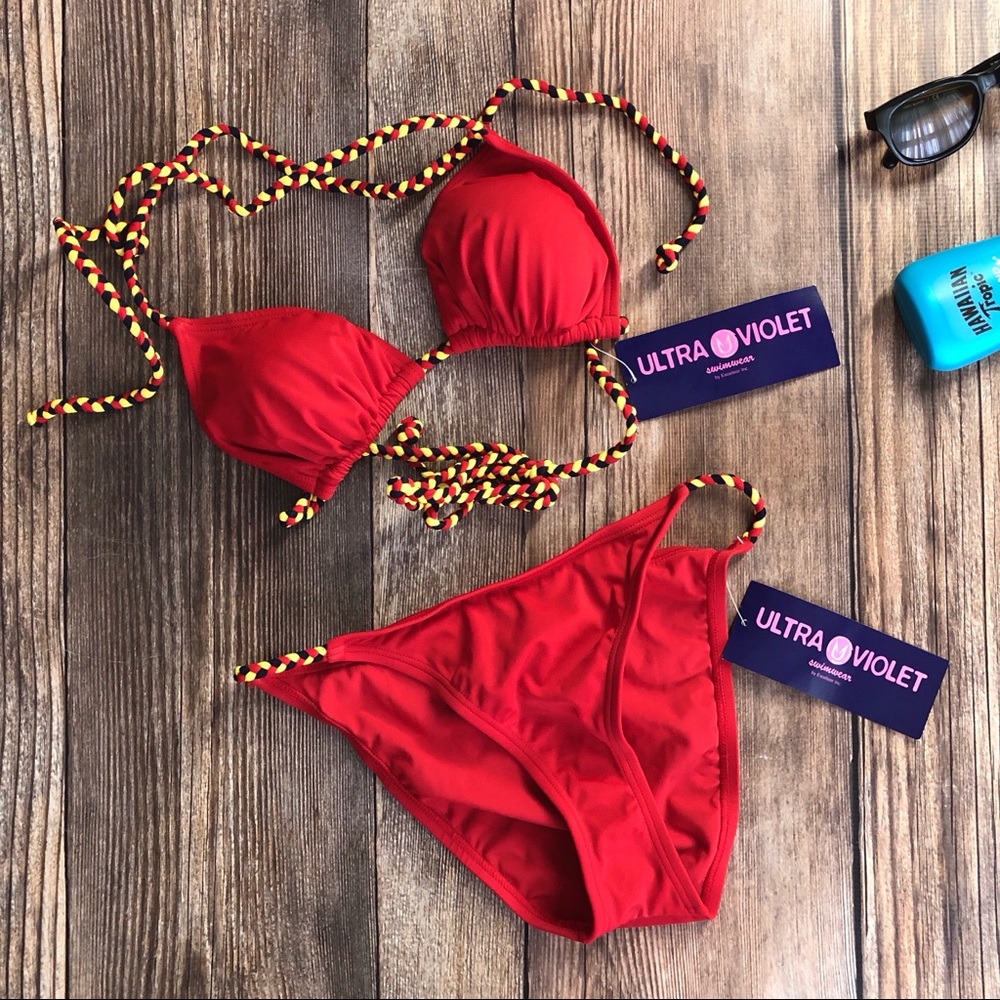 2/$20 Ultra Violet Rope Tie Bikini Red Size Medium NWT